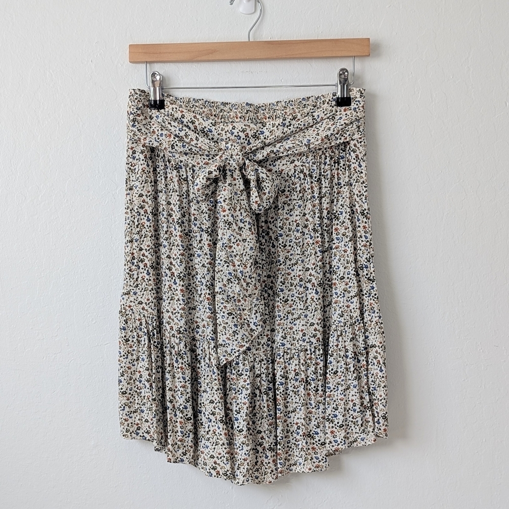 Madewell Fieldwalk Tie Waist Sand Tiered Floral Mini Skirt Size Medium